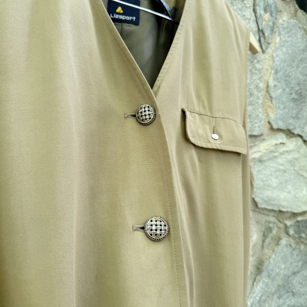 Vintage 90s Safari Vibes Khaki Sleeveless Button-Up Vest with Belt size 8 medium - Picture 6 of 8
